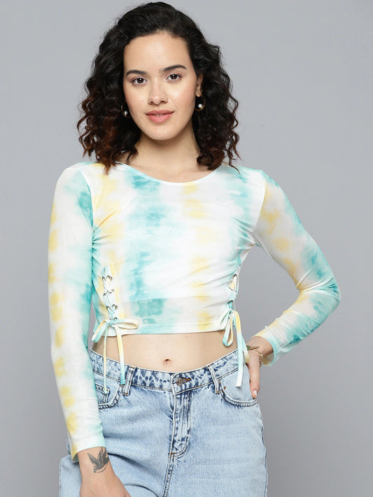 Sunset Tie-Dye Cotton Printed Top - Green