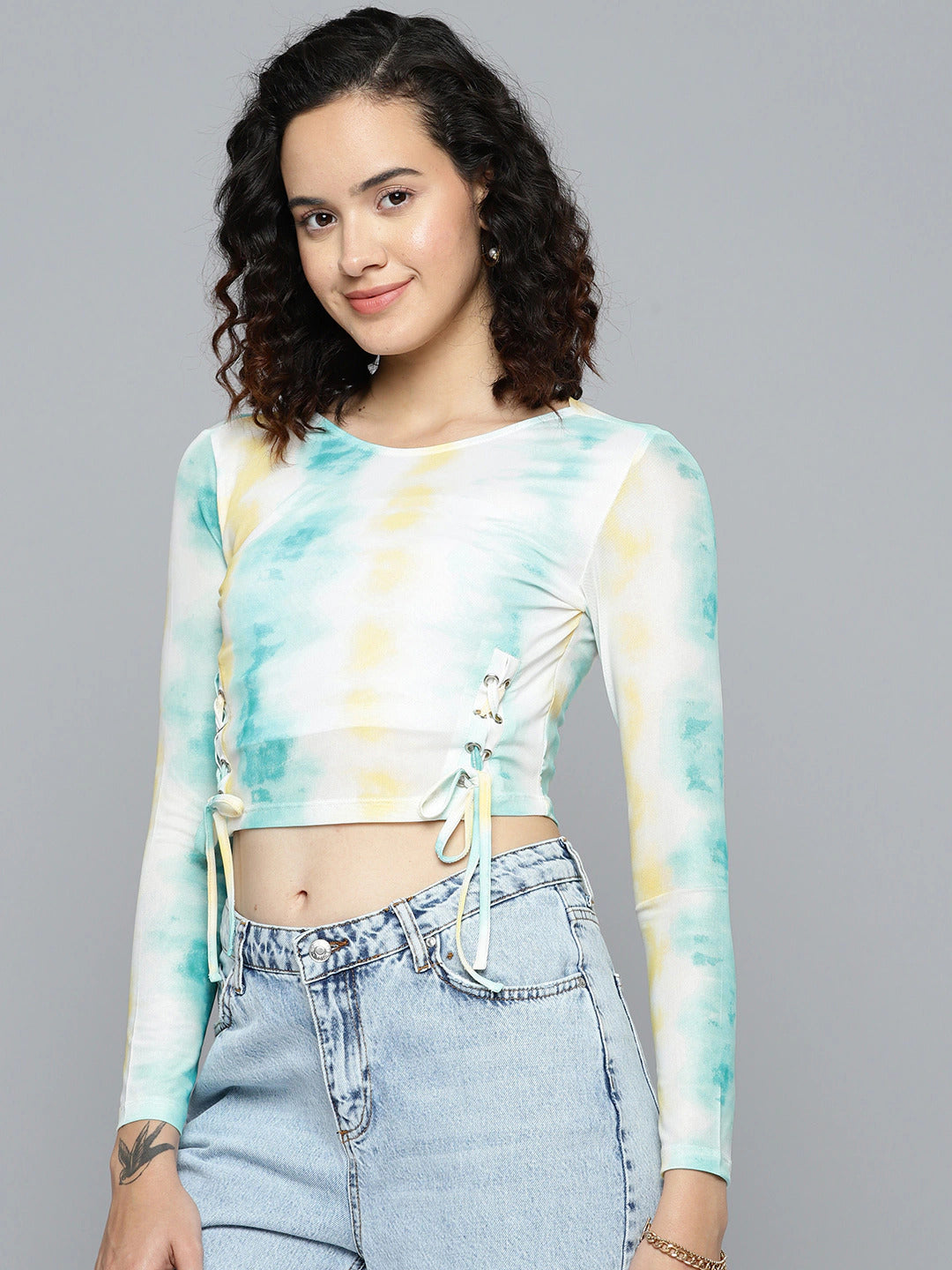 Sunset Tie-Dye Cotton Printed Top - Green