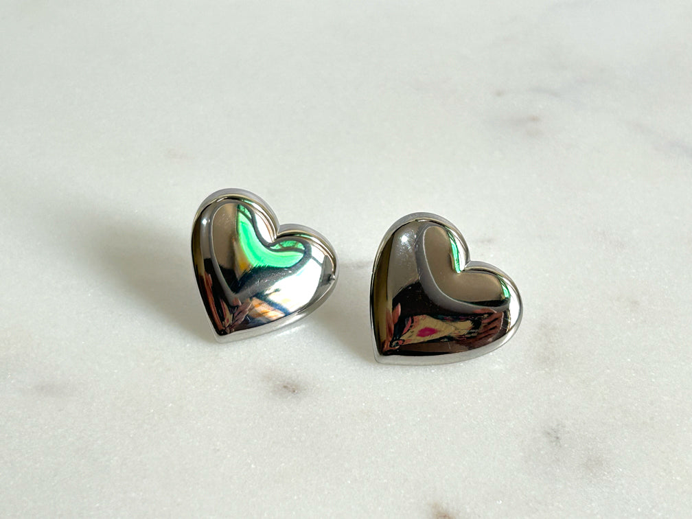 Modern Love Silver Heart Shape Earrings