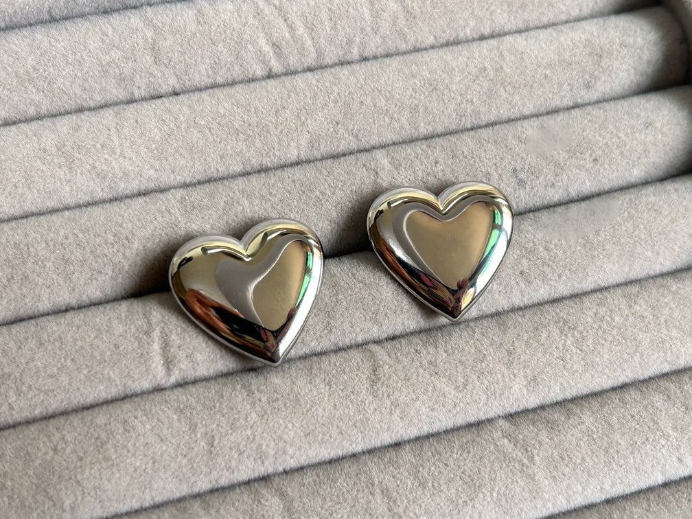 Modern Love Silver Heart Shape Earrings