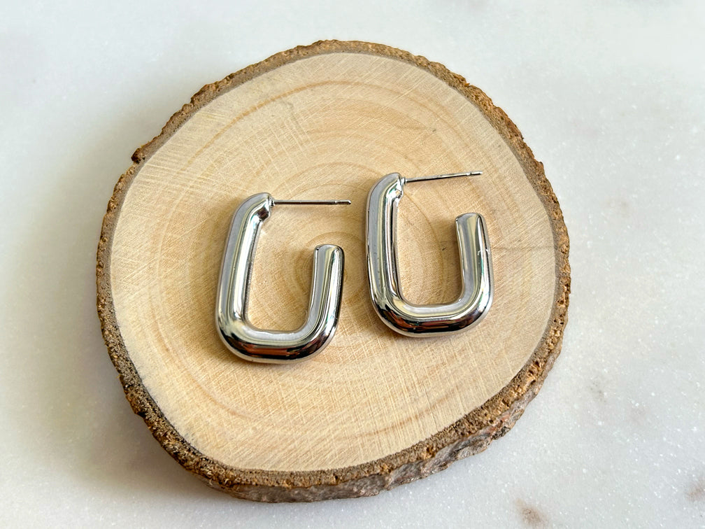 Chrome Curve Silver Earrings