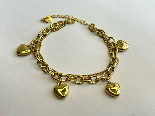 Golden Heart Charm Bracelet