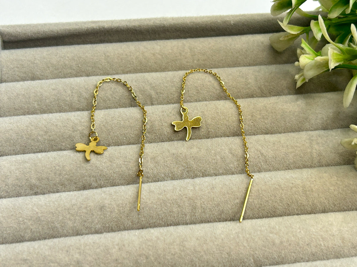 Golden Dragonfly Threader Earrings