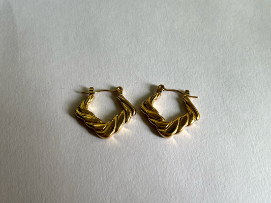 Golden Twist Square Hoops