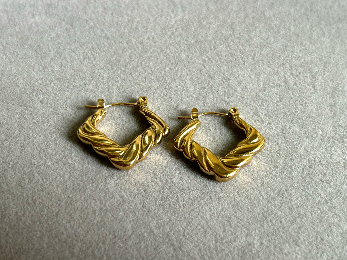 Golden Twist Square Hoops