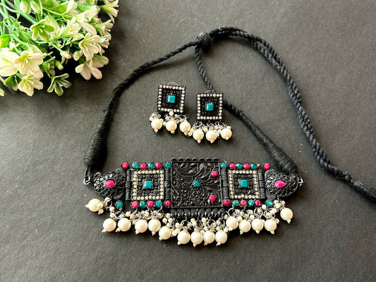 Siyah - Black Polish Necklace Set
