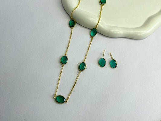 Emerald Chain Necklace with Earrings