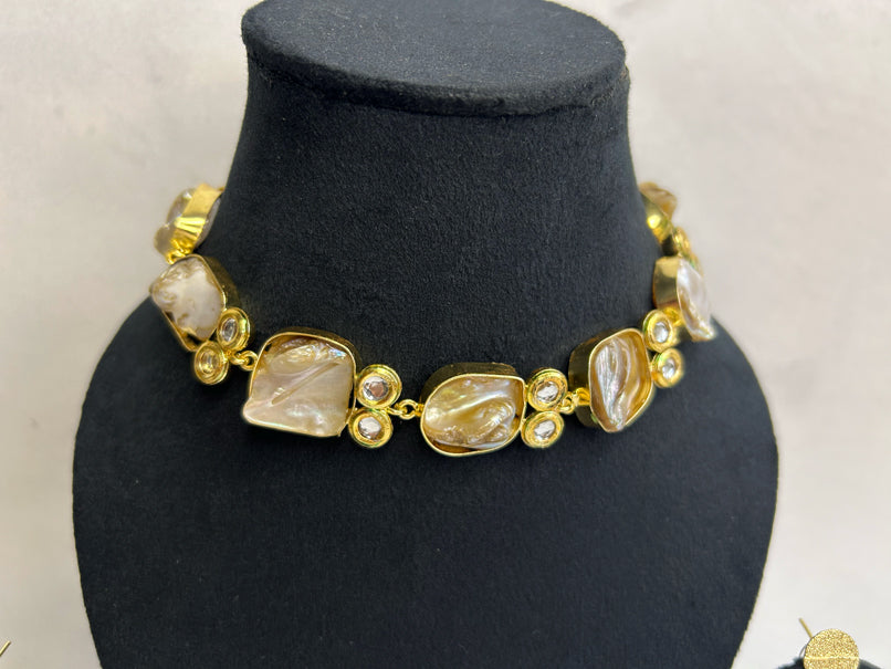 Mother of Pearls and Kundan Statement Necklace Set