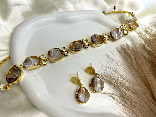 Mother of Pearls and Kundan Statement Necklace Set