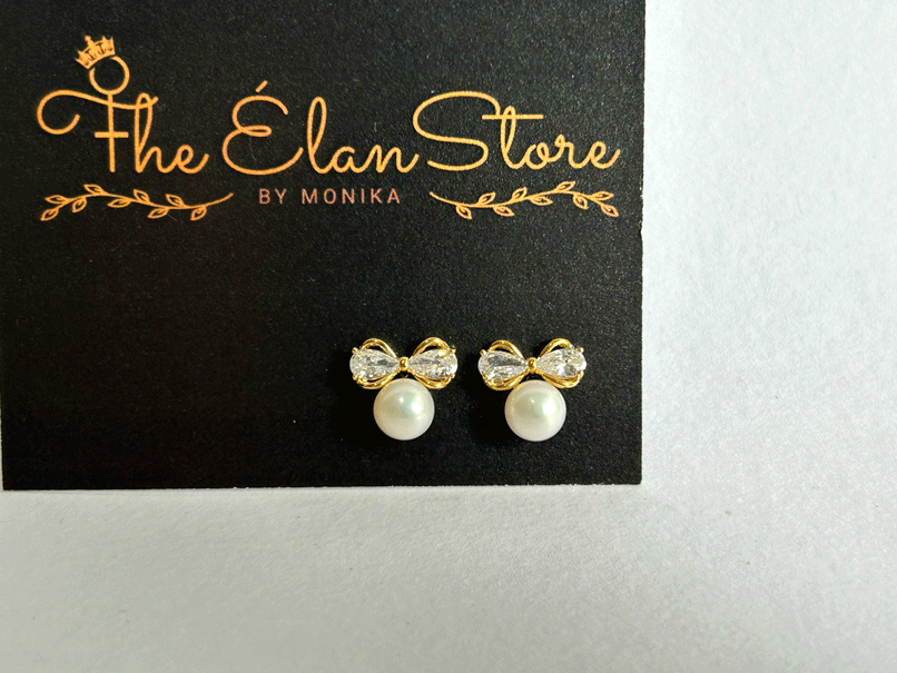 Studded Pearl Bow Earrings