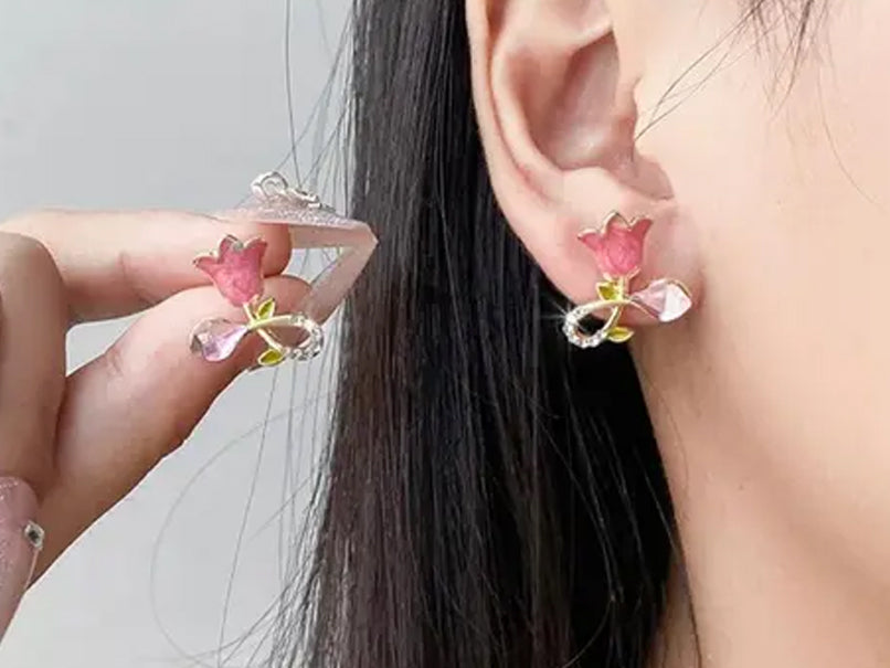 Pink Rose Studs