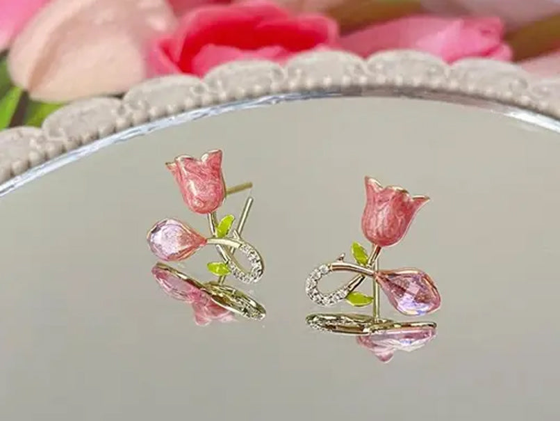 Pink Rose Studs